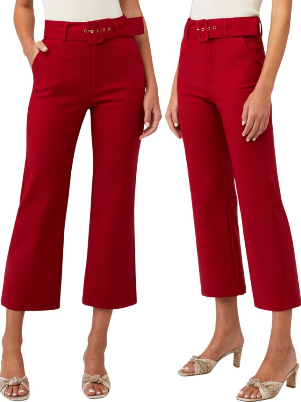 Show Me Your Mumu DJ Cropped Pants Womens Large Red Suiting Wide Leg Belted Boho - Picture 2 of 13